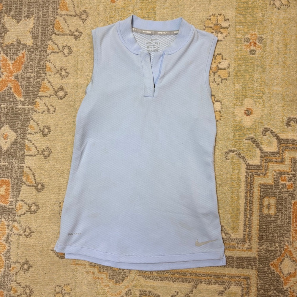 Nike Golf Dri-FIT Sleeveless Polo Shirt Womens XS Blue Mock Neck Zip Top XS